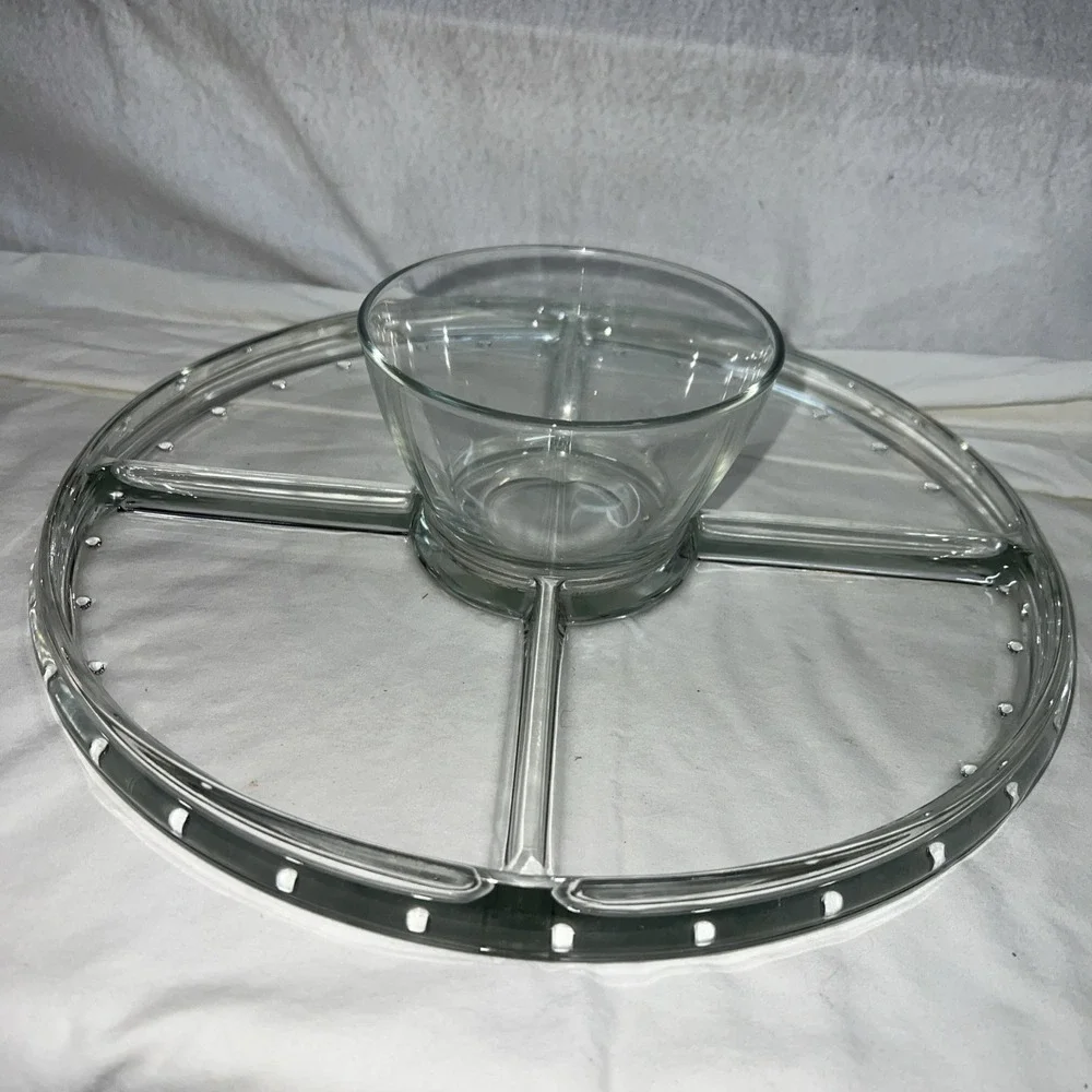 NIB Gallerie Glass Pedestal Cake‎ Plate W/ Dome Cover 4-in-1 Bowl, Divided Plate